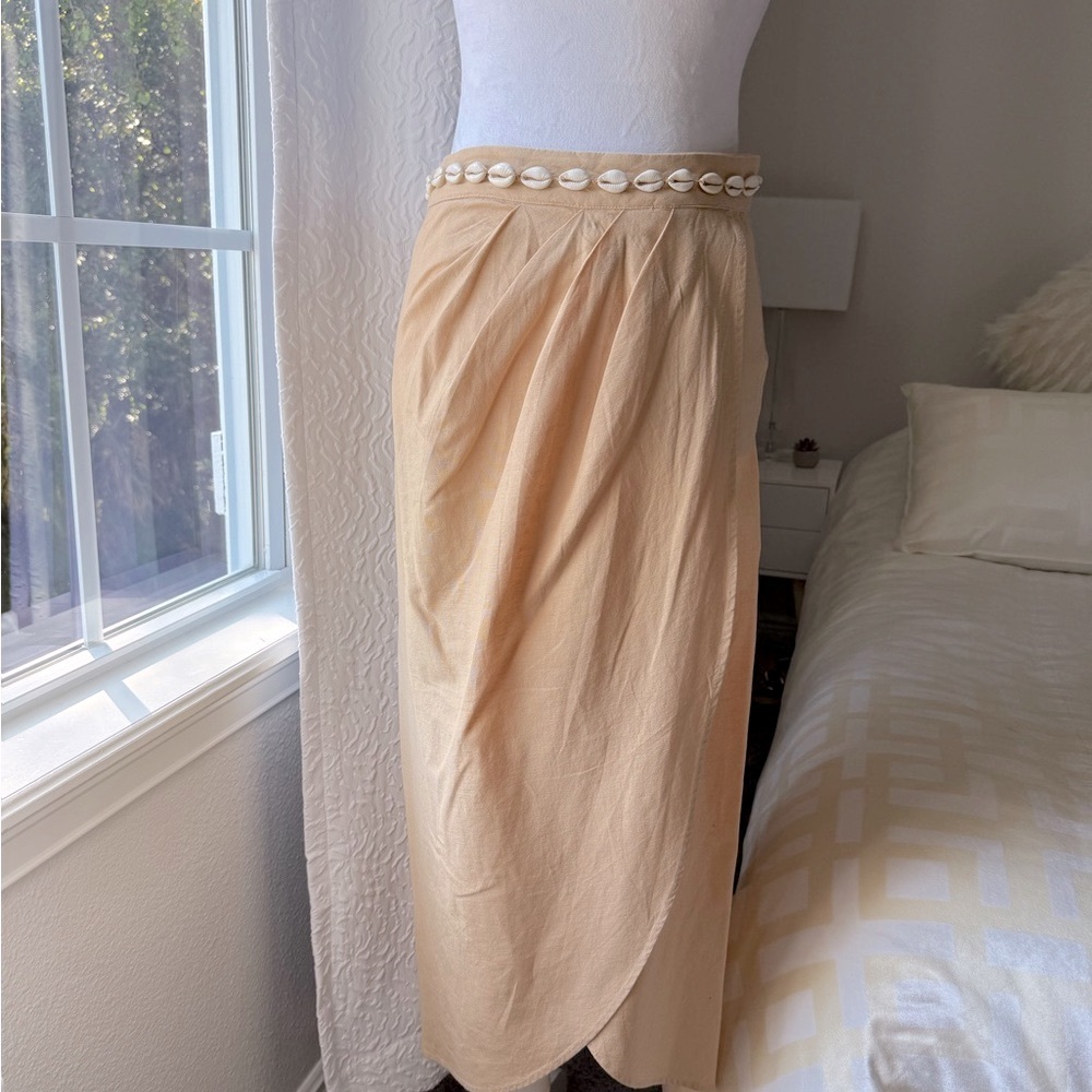 Zara Beige Shell-Embellished Women's Linen Skirt
